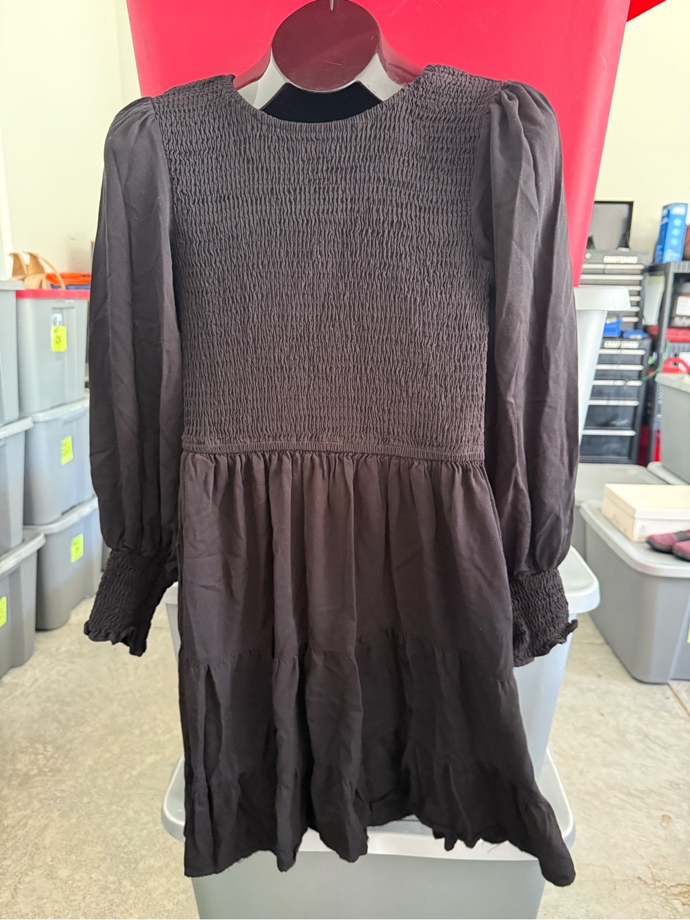Smocked Bodice Long Sleeve Tiered Dress — p76